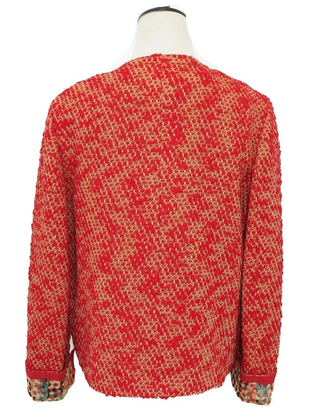 CHANEL 1999 Pre Fall 99A Red Yellow Mottled Boucle Tweed Tank Jacket Twin Set 38